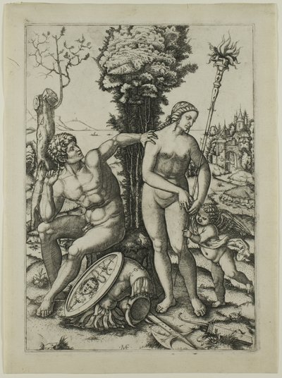Mars, Venus und Amor von Marcantonio Raimondi