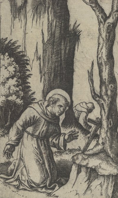Der heilige Franziskus von Assisi betet vor einem Kruzifix, aus der Serie 