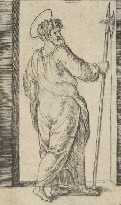 Heiliger Judas, der in seiner rechten Hand eine Hellebarde hält, aus der Serie 