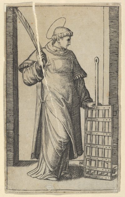 Heiliger Laurentius, linke Hand auf einem Grill ruhend, aus der Serie 
