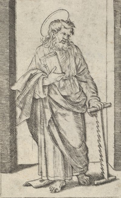 Heiliger Simon, eine Säge in seiner gesenkten linken Hand, aus der Serie 