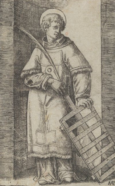Der heilige Vinzenz, linke Hand auf einem Grill ruhend, aus der Serie 