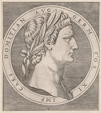 Speculum Romanae Magnificentiae: Domitian, aus Die zwölf Cäsaren, ca. 1500-1534 von Marcantonio Raimondi