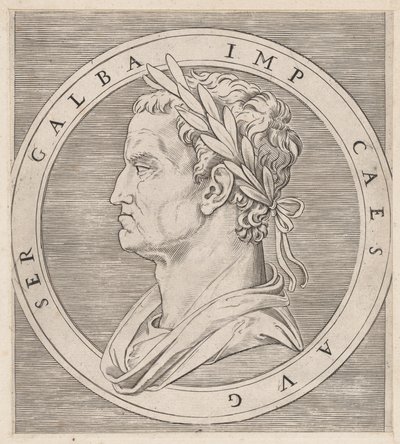 Speculum Romanae Magnificentiae: Galba, aus Die zwölf Cäsaren, ca. 1500-1534 von Marcantonio Raimondi