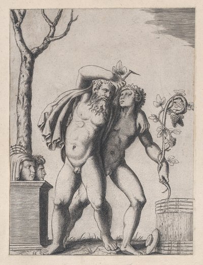 Speculum Romanae Magnificentiae: Junger und alter Bacchant von Marcantonio Raimondi