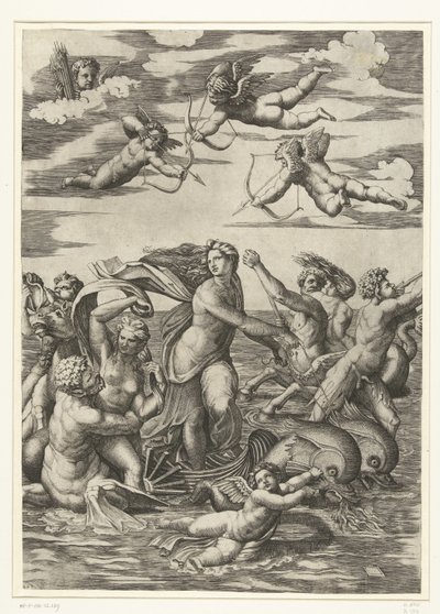 Triumph der Galatea mit Tritonen und Nereiden und Putti von Marcantonio Raimondi