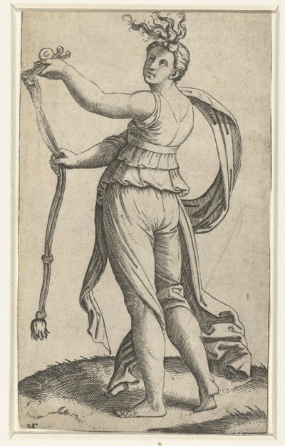 Frau mit Pferdezäumung als Personifikation der Mäßigung (Temperantia) von Marcantonio Raimondi