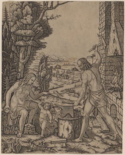 Vulkan, Venus und Eros von Marcantonio Raimondi