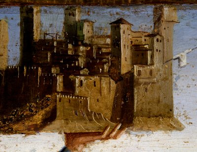 Thronende Madonna und Heilige, Detail der Predella von St. Adrian von Marco Palmezzano, Kirche von St. Franziskus, Matelica, Marken, Italien (Detail) von Marco Palmezzano
