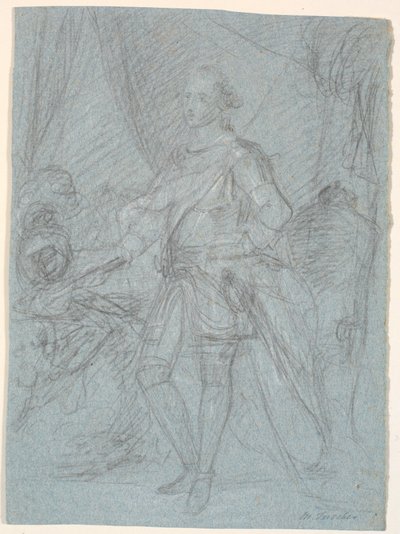 Entwurf für ein Ganzkörperporträt. Vorarbeit für Chr. VIs Familienbild (Rosenborg)? Frederik V. als Kronprinz von Marcus Tuscher