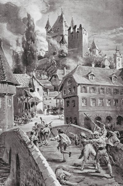 Die Verbrennung der Burg Wadenschwyl im Jahr 1804 von Margaret (after) Dovaston