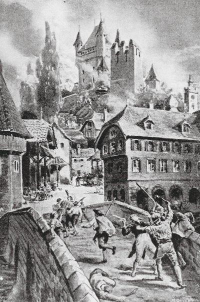 Die Verbrennung des Schlosses von Wadenschwyl im Jahr 1804 von Margaret (after) Dovaston