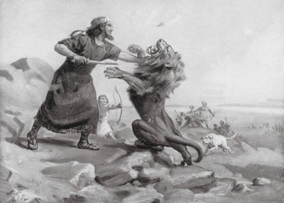 Tiglath-pileser I tötet einen Löwen von Margaret (after) Dovaston