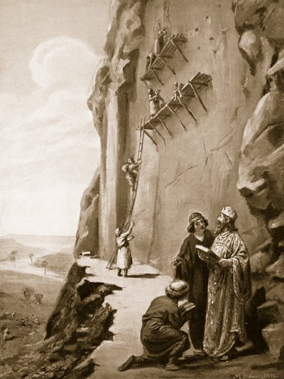 Darius überwacht seine Inschrift in Behistun, Illustration aus 