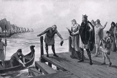 Edgar der Friedliche hält eine Marineinspektion ab, 973 n. Chr. von Margaret Dovaston