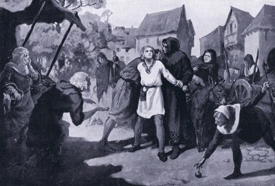 Richards Page erregt Verdacht auf dem Erdburg-Marktplatz 1192 n. Chr. von Margaret Dovaston