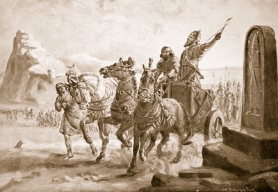 Tiglath-Pileser IV vor der Zitadelle von Turushpa, Illustration aus 