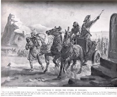 Tiglath-Pileser IV vor der Zitadelle von Turushpa, Illustration aus 