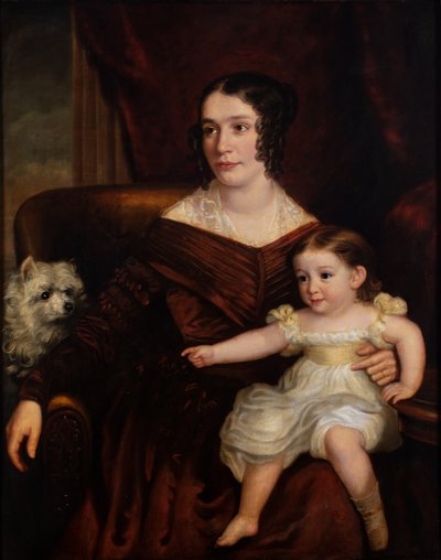 Eine Mutter und Kind mit einem weißen Hund in einem Innenraum, um 1815-66 von Margaret Sarah (1793-1872) Carpenter