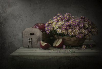 Stimmungsvolle Blumen und Äpfel von Margareth Perfoncio