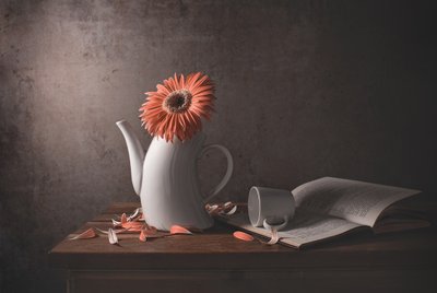 Orange Gänseblümchen zerbrochene Teekanne von Margareth Perfoncio