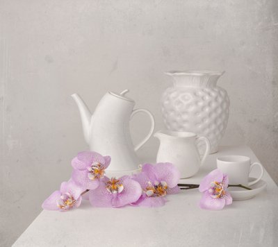 Weißes Orchideen-Stillleben von Margareth Perfoncio