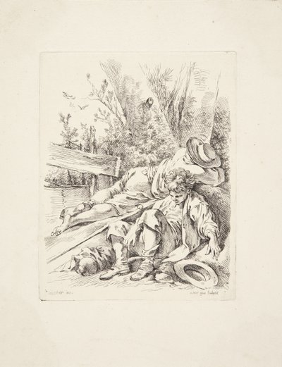 Zwei Jungen schlafen an einem Baum von Marie Jeanne Boucher