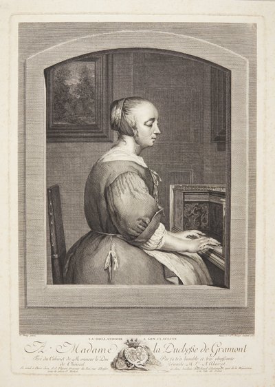 Eine holländische Frau spielt Cembalo, durch ein Fenster gesehen von Marie Louise Adélaïde Boizot