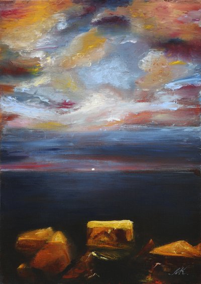 Dramatischer Sonnenuntergang über Felsen von Marina Kozyr