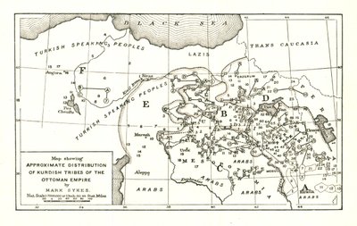 Karte, die die ungefähre Verteilung der kurdischen Stämme des Osmanischen Reiches zeigt von Mark Sykes
