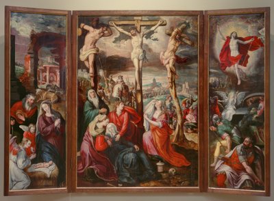 Kreuzigung - Geburt Christi - Auferstehung Christi von Marten de Vos