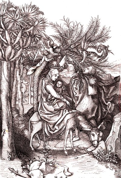 Die Flucht nach Ägypten, die Heilige Familie von Martin (after) Schongauer