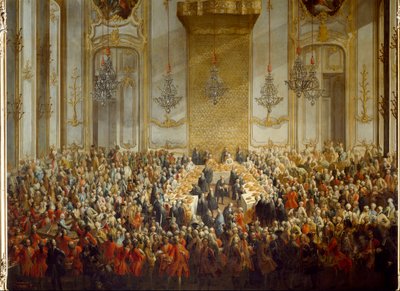 Offizielles Bankett zur Hochzeit von Prinzessin Isabella von Parma mit Kaiser Joseph II. am 6.10.1760. Detail von Martin (and studio) Mytens or Meytens