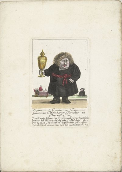 Der Zwerg Gustavus Weinberger als Geistlicher mit einem Becher, ca. 1710 von Martin Engelbrecht (attributed to)