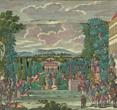 Papiertheater oder Diorama einer italienischen Villa und Garten, ca. 1730-56 von Martin Engelbrecht