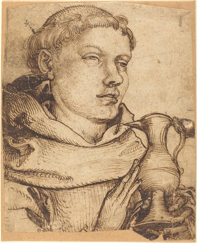 Büste eines Mönchs, der bei der Kommunion assistiert von Martin Schongauer