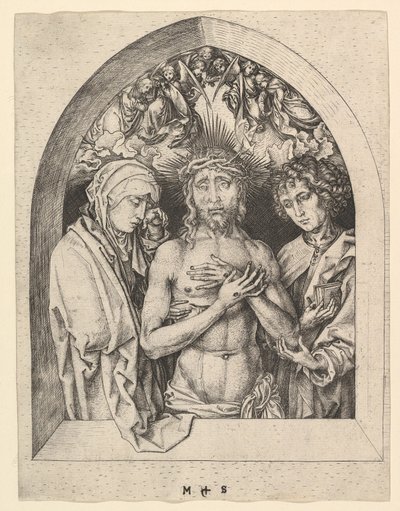 Christus als Schmerzensmann mit der Jungfrau und St. Johannes, ca. 1435-1491 von Martin Schongauer