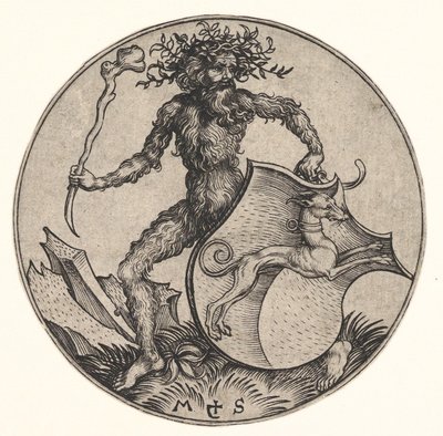 Schild mit Windhund, gehalten von einem wilden Mann, ca. 1435-1491 von Martin Schongauer