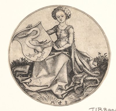 Schild mit Schwan, gehalten von einer Frau, ca. 1435-1491 von Martin Schongauer
