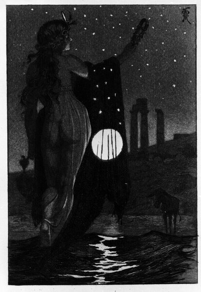 Photis verwandelte Lucius versehentlich in einen Esel. Les Metamorphoses (Goldener Esel oder Asinus aureus), Roman von Apuleius (Lucius Apuleius) (ca. 125-ca. 180) im 2. Jahrhundert. Radierung von Martin Van Maele von Martin van Maele