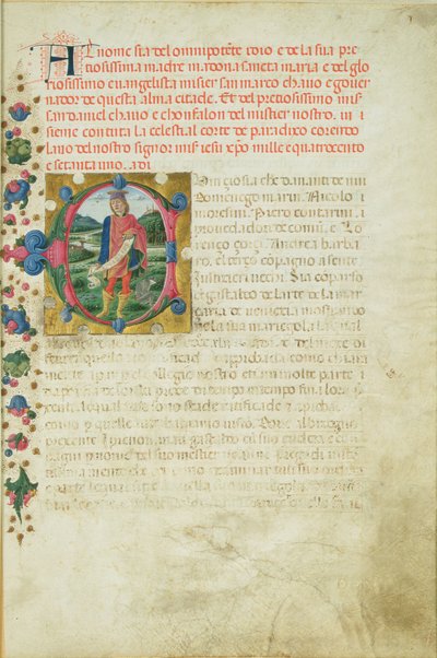 Historisierte Initiale C, die den Propheten Daniel in einer Landschaft darstellt, um 1471 von Martino di Giorgio da Modena