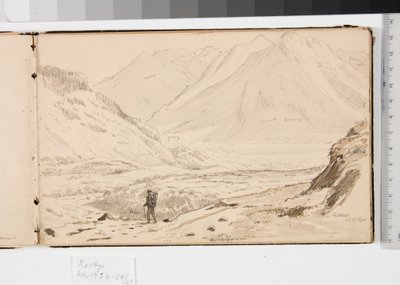 Berglandschaft mit drei Männern, die im Gras ruhen, und zwei Frauen, die ein Hackbrett bedienen von Martinus Rørbye
