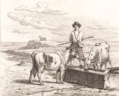 Ein Hirtenjunge an einem Wassertrog. Illustration zu Chr. Winther "Fünfundzwanzig Bilder für kleine Kinder" von Martinus Rørbye