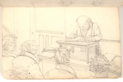 Innenraum der Akademie mit Vorleser und Zuhörern von Martinus Rørbye