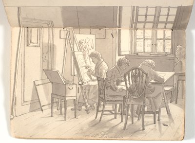 Innenraum der Akademie mit malenden und zeichnenden Künstlern von Martinus Rørbye