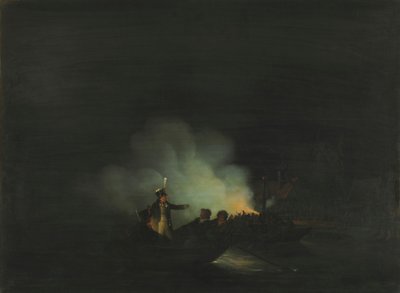 Die Überfahrt von Matthijs Beelaerts, Kommandant der Nationalgarde, nach Papendrecht in der Nacht des 22. November 1813 von Martinus Schouman