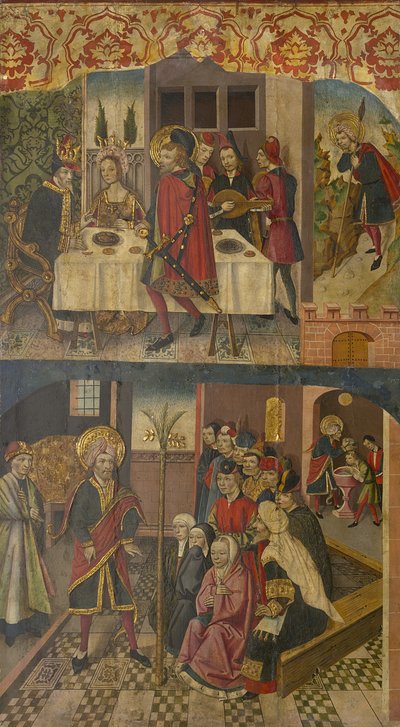 Der heilige Christophorus verabschiedet sich vom König, der Satan fürchtete, der heilige Christophorus und seine Bekehrten, 1480-85 von Martín de Soria