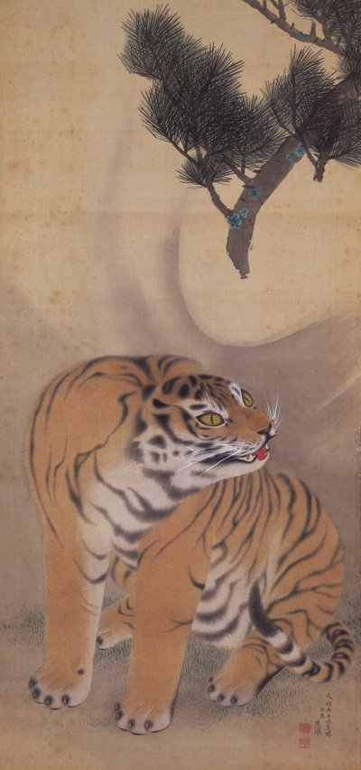 Tiger, der Wind mit seinem Brüllen erzeugt von Maruyama Okyo