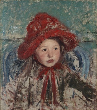 Kleines Mädchen mit einem großen roten Hut von Mary Cassatt