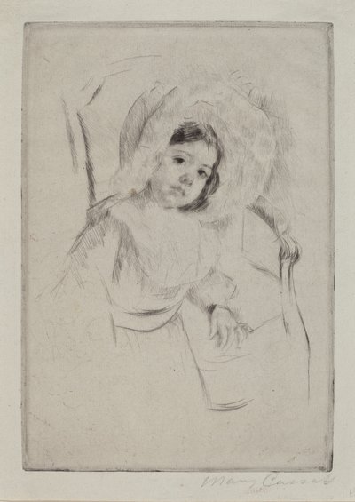 Margot in einem schlaffen Hut, lehnt an einem Stuhl, ca. 1902 von Mary Cassatt